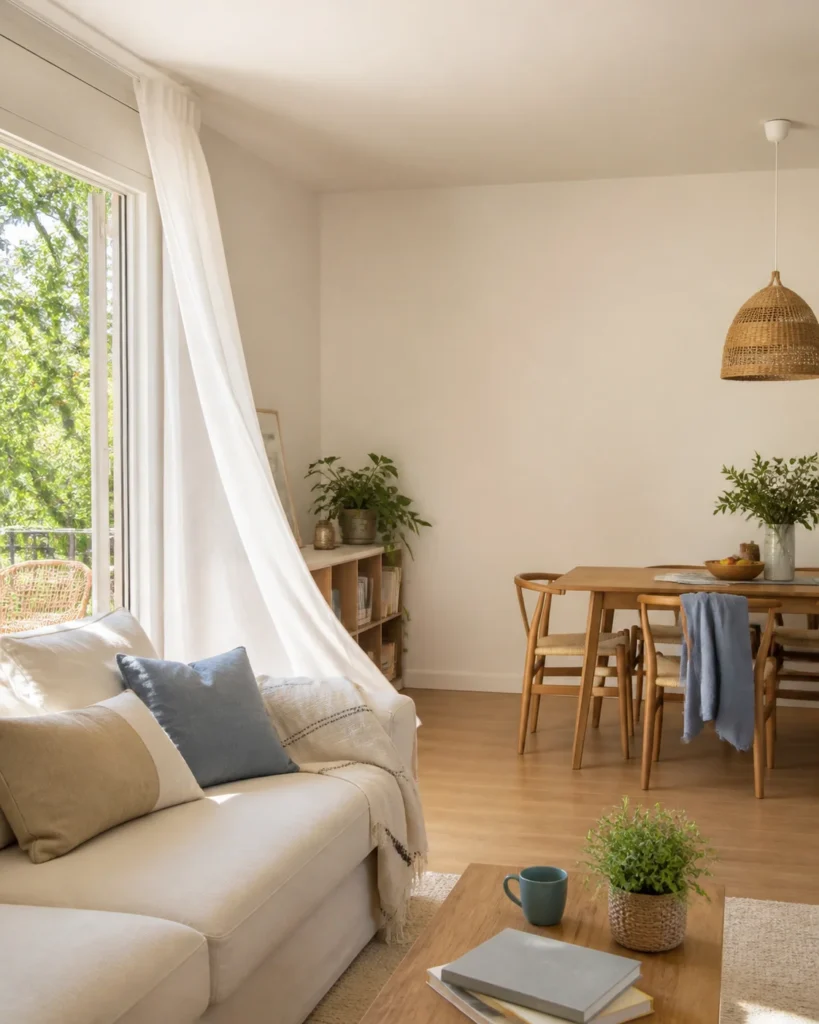 Salón luminoso y bien ventilado, con la ventana abierta